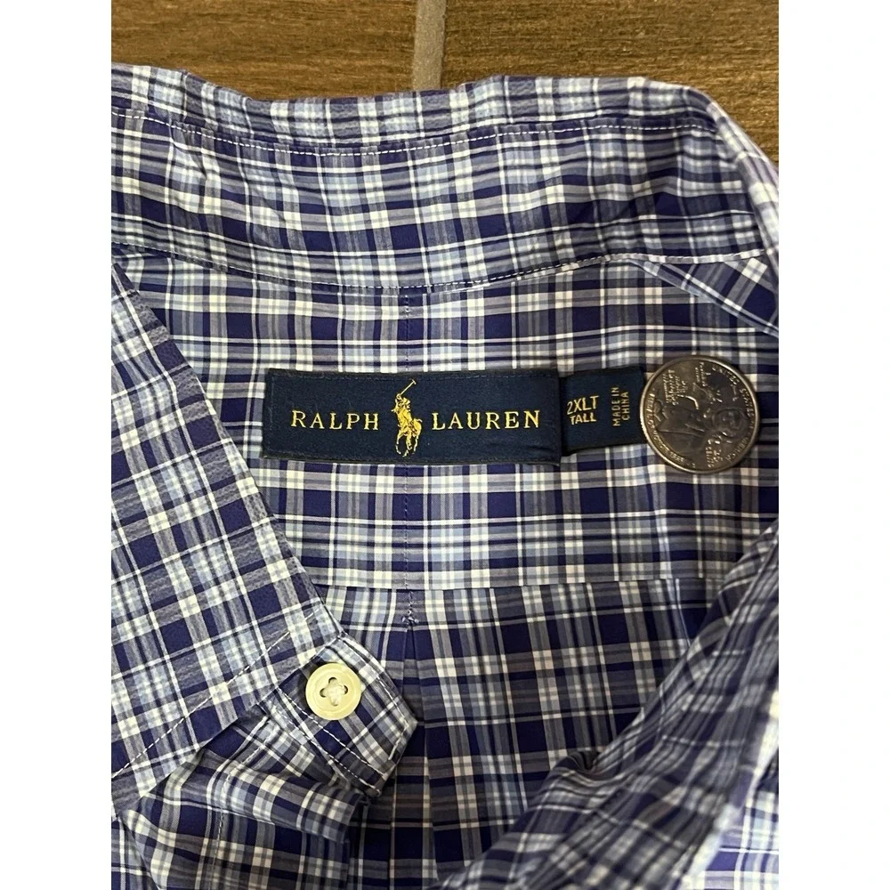 Ralph Lauren Men's Shirt 2XLT Tall Button Up Long Sleeve Blue Check
